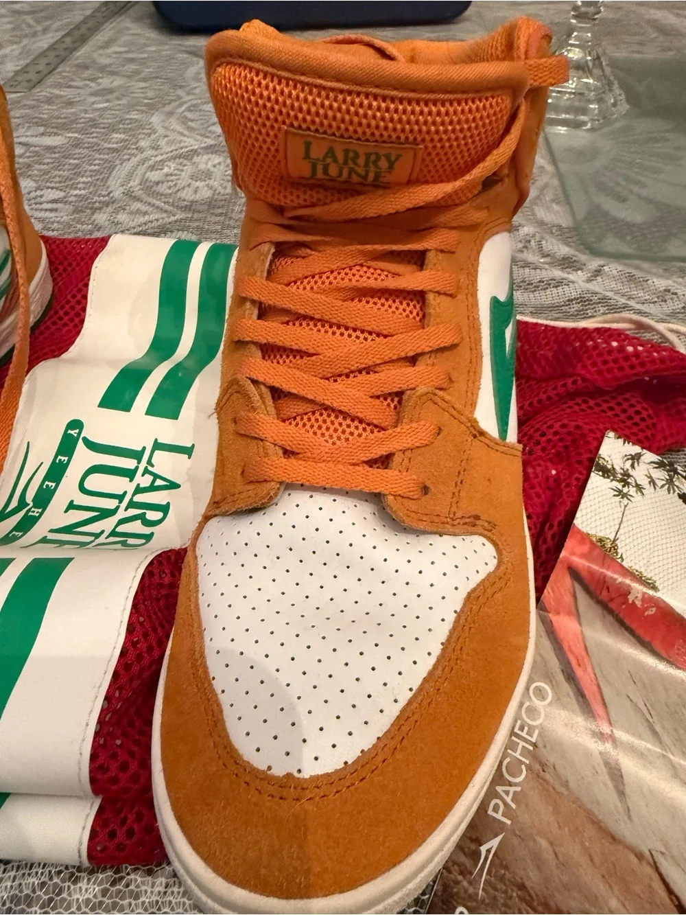 Nike Larry June Orange and White High-Top Sneakers